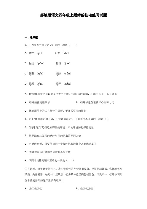 11 蟋蟀的住宅   练习试题(含答案)