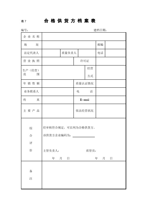 合格供货方档案表