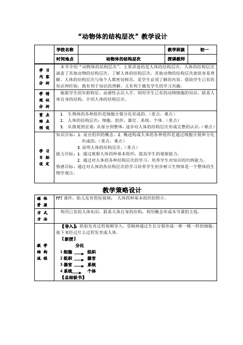 “动物体的结构层次”教学设计