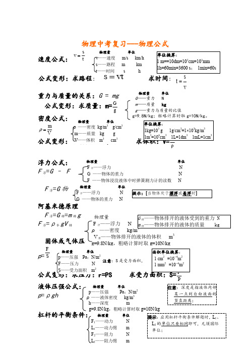 初中物理所有公式