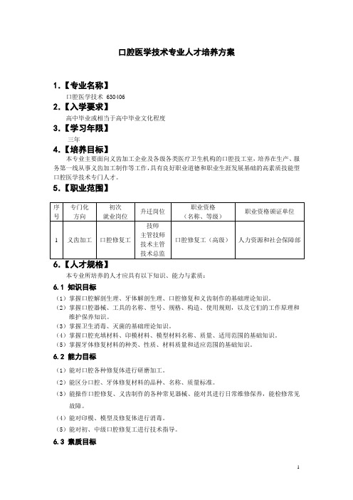 高职口腔医学技术专业人才培养方案