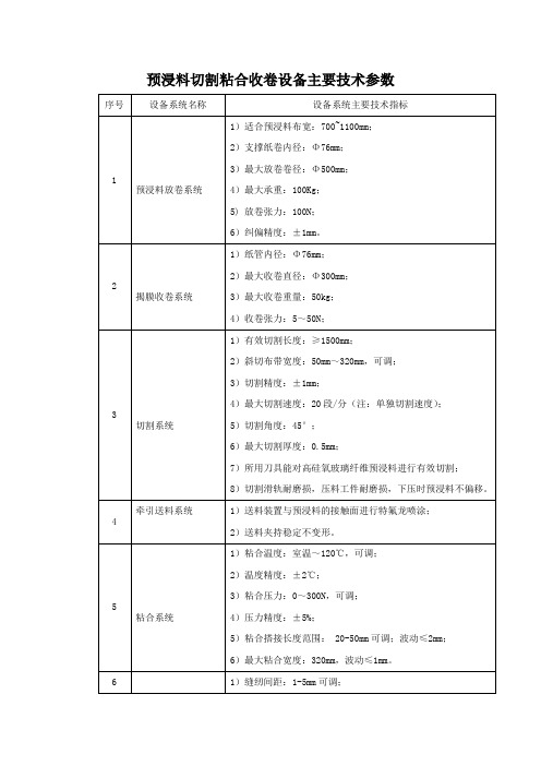 预浸料切割粘合收卷设备主要技术参数