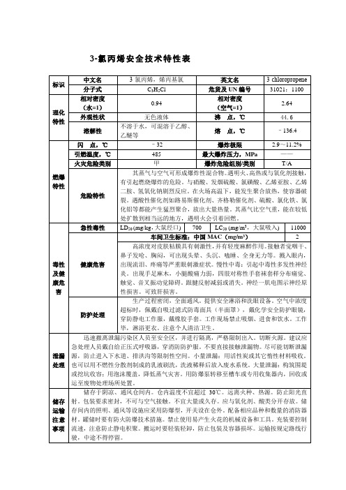 3-氯丙烯安全技术特性表