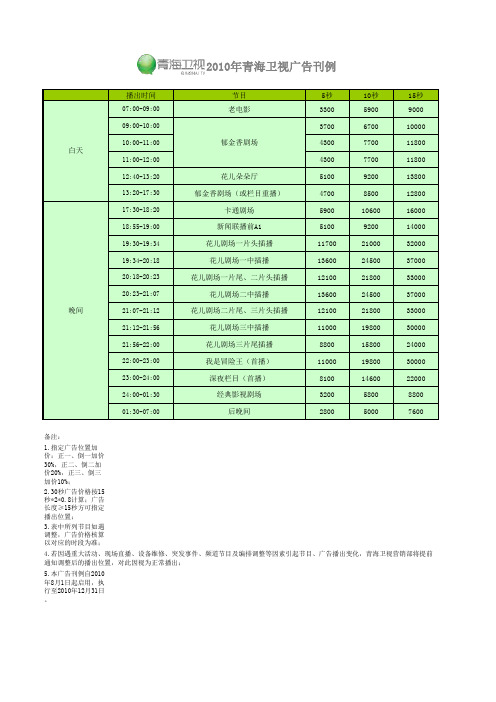 青海卫视广告刊例价格表0804+ok版