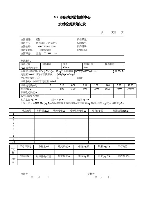 水中氨氮原始记录