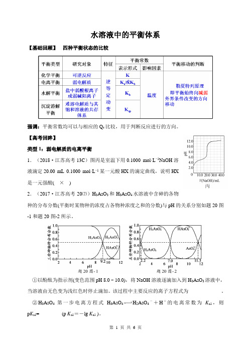 高三化学《水溶液中的平衡体系(电离水解溶解平衡) 》