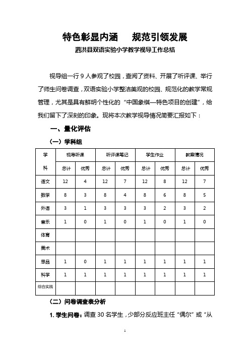 双语实验小学视导工作总结(1)