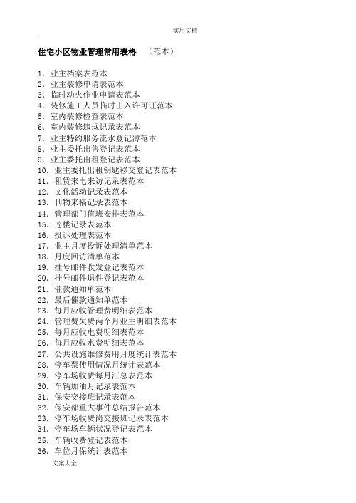 住宅小区物业管理系统常用表格52374