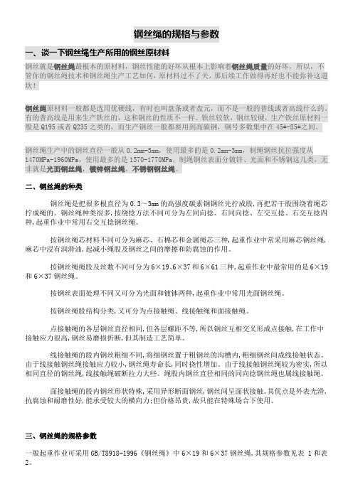 钢丝绳规格参数表