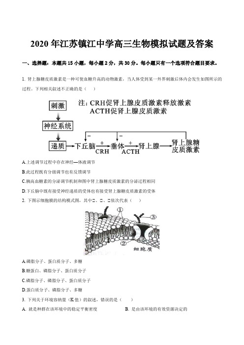 2020年江苏镇江中学高三生物模拟试题及答案