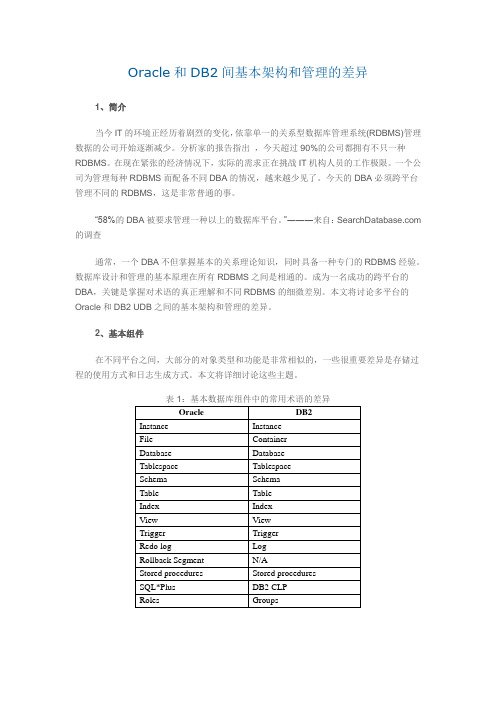 Oracle和DB2间基本架构和管理的差异