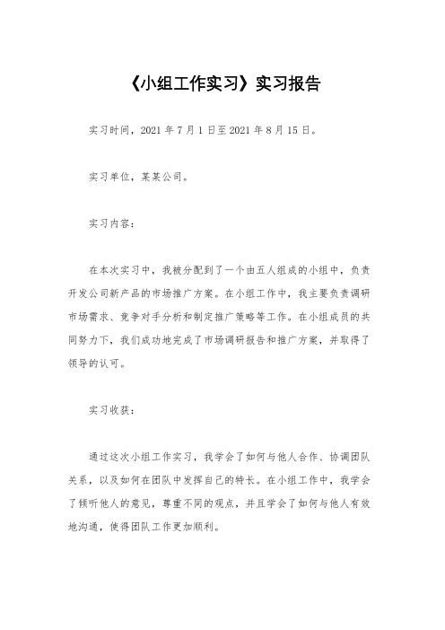 《小组工作实习》实习报告