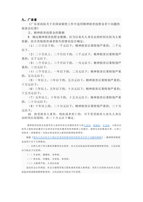 广东省高院关于在国家赔偿工作中适用精神损害抚慰金若干问题的座谈会纪要