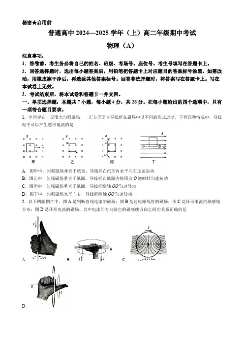 河南省普通高中2024-2025学年高二上学期期中考试物理试卷(含解析)