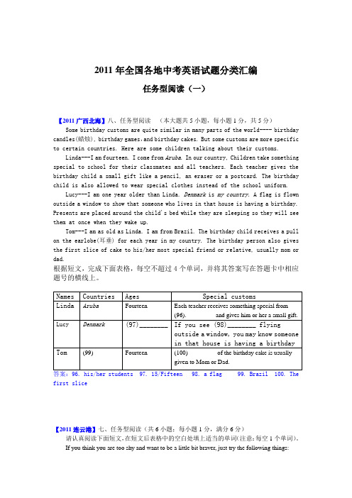 2011年全国各地中考英语试题分类汇编