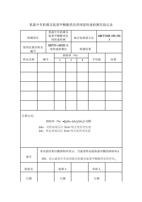 农药残留快速检测原始记录