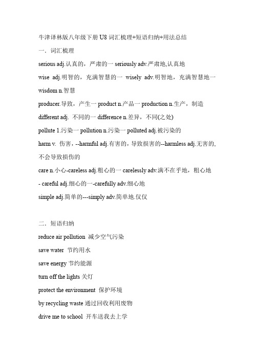 牛津译林版英语八年级下册Unit8词汇梳理+短语总结+用法归纳