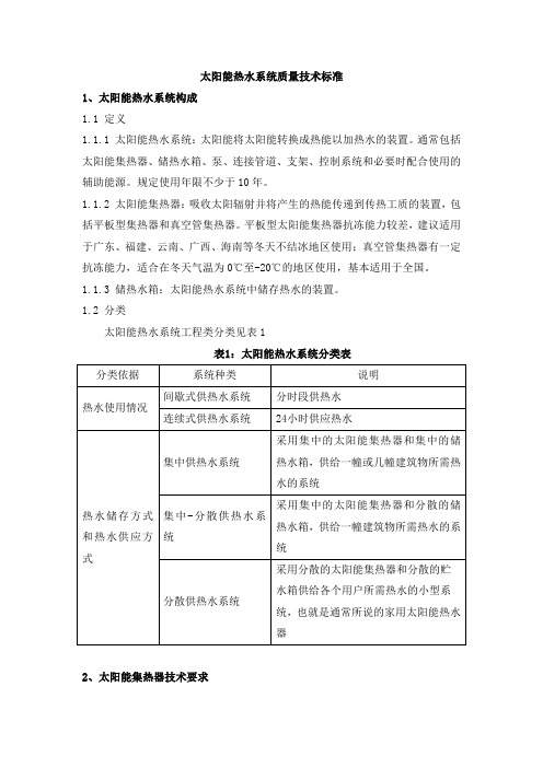 太阳能热水系统质量技术标准