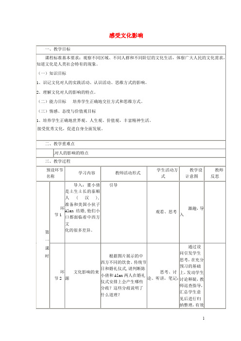 高中政治 2.1 感受文化影响教学设计 新人教版必修3