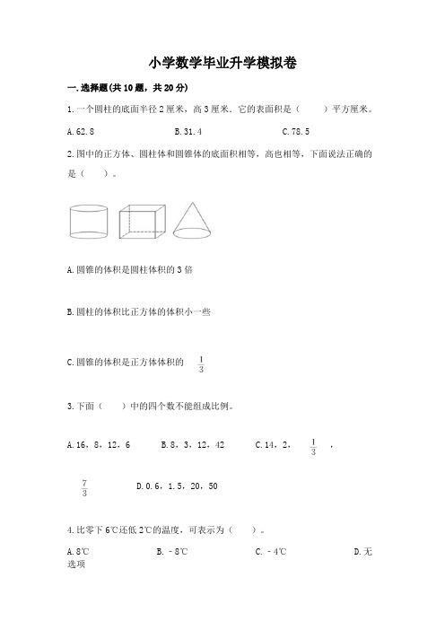 小学数学毕业升学模拟卷及参考答案【培优】