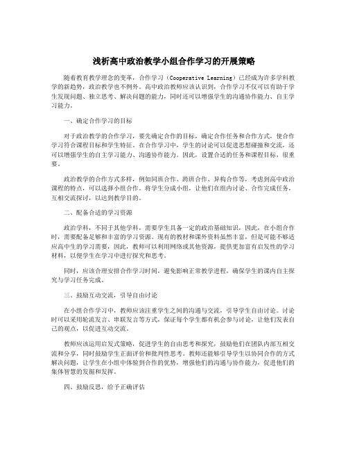 浅析高中政治教学小组合作学习的开展策略