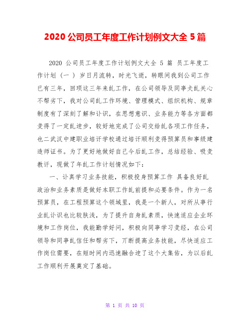 2020公司员工年度工作计划例文大全5篇