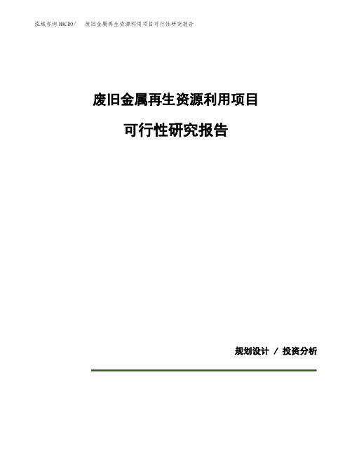 废旧金属再生资源利用项目可行性研究报告模板范文(立项备案项目申请)