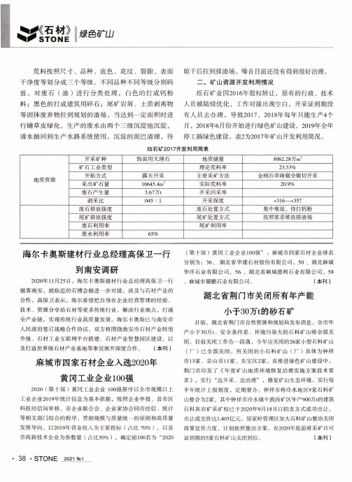 麻城市四家石材企业入选2020年黄冈工业企业100强