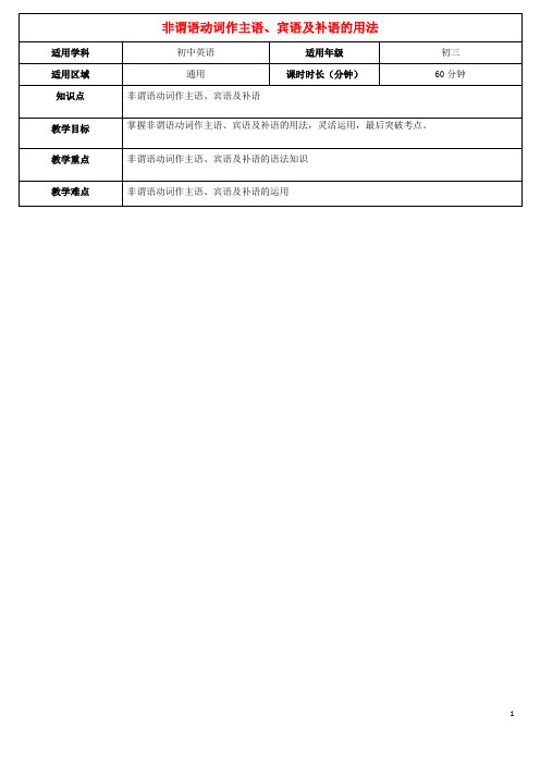 中考英语专题复习 非谓语动词作主语、宾语及补语的用法教案