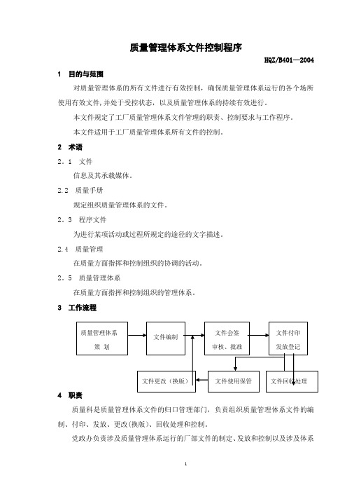 质量管理体系文件控制程序