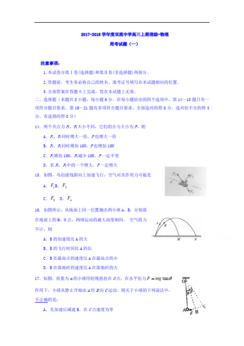 四川省双流中学2017-2018学年高三上学期周练(一)理科综合-物理试题 Word版含答案