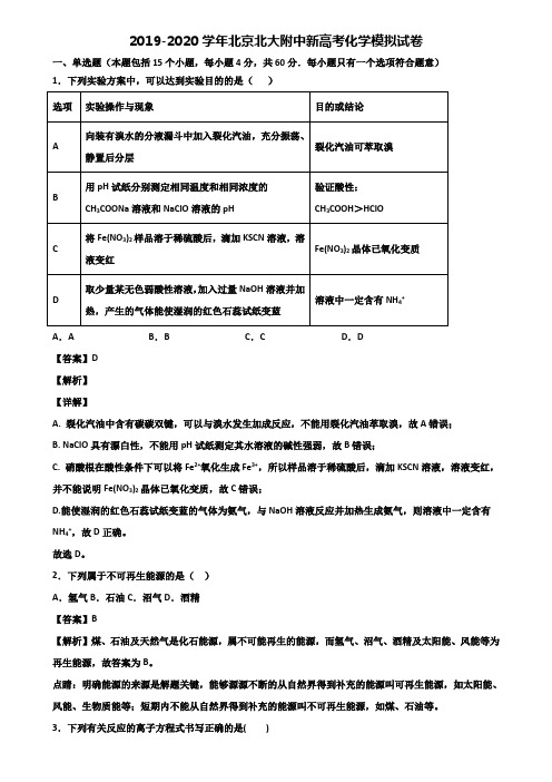 2019-2020学年北京北大附中新高考化学模拟试卷含解析