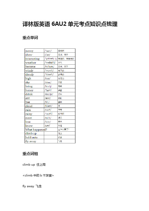 [全]译林版英语6AU2单元考点知识点梳理