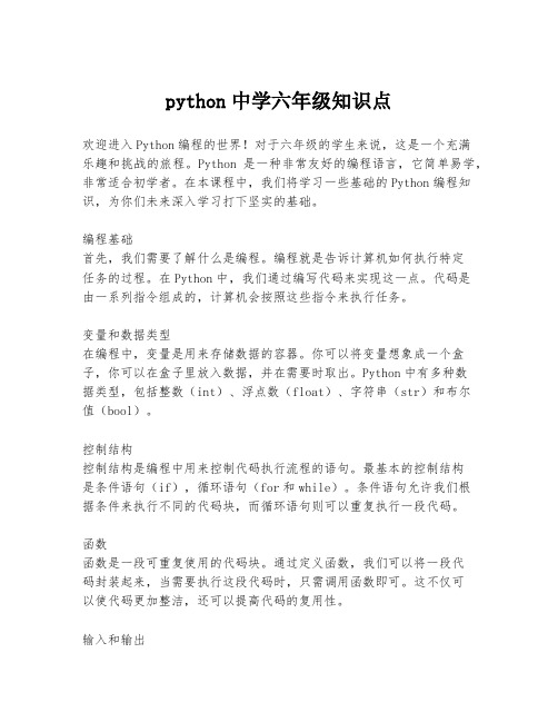 python中学六年级知识点