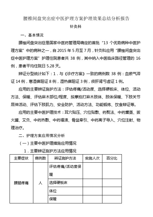 优势病种中医护理方案护理效果总结分析报告样稿