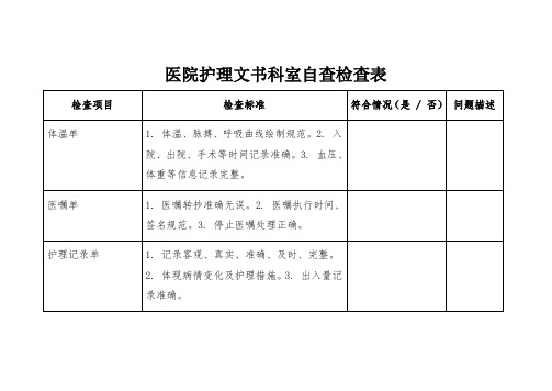 医院护理文书科室自查检查表