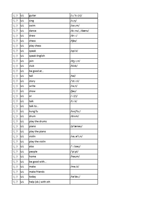 最新版人教英语七年级下册单词表