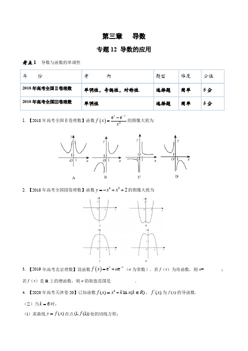 专题12 导数的应用(原卷版)2016-2020年高考数学(理)真题命题轨迹