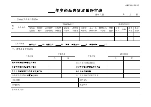 年度药品进货质量评审表