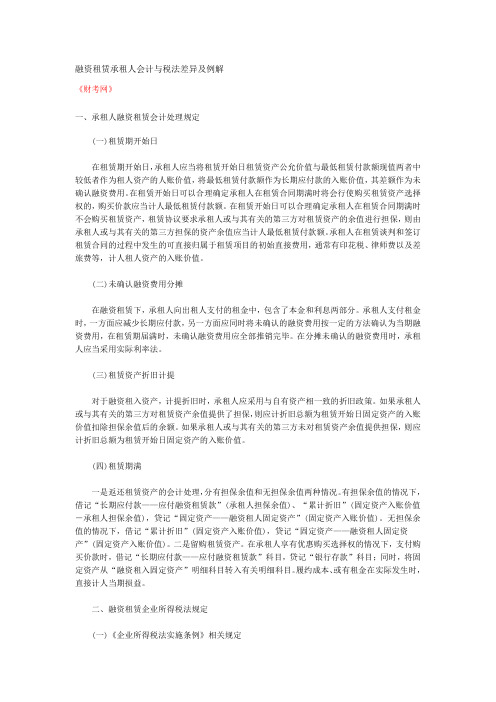 0-融资租赁承租人会计与税法差异及例解