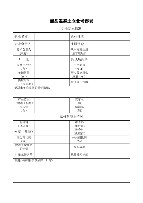 商品混凝土企业考察表