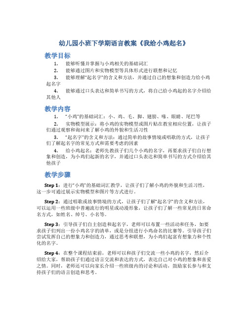 幼儿园小班下学期语言教案《我给小鸡起名》