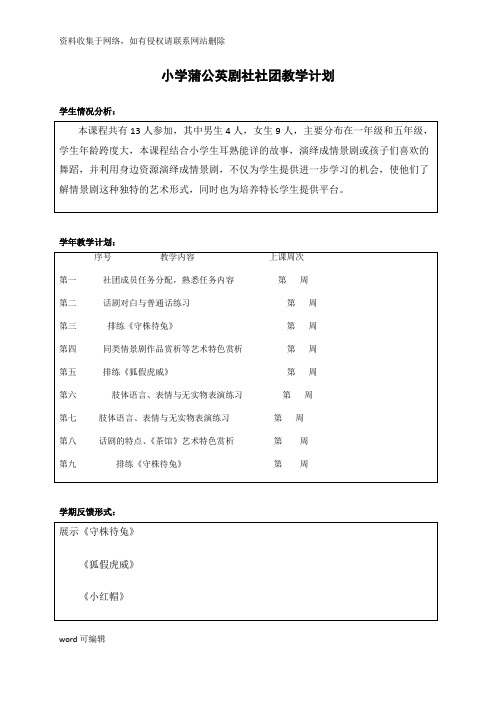 小学话剧课本剧兴趣小组社团教学设计资料讲解