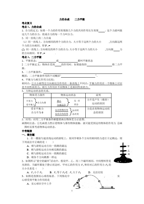 2012中考复习专题S3.4力的合成  二力平衡