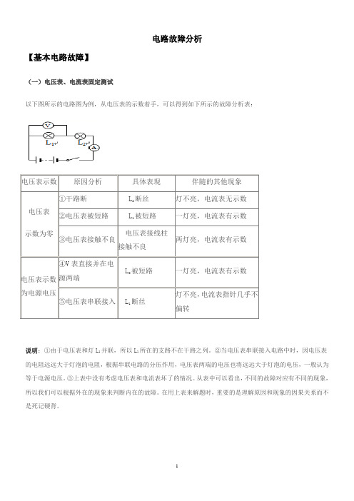 人教版 物理 中考专题复习  电路故障分析  学案(有答案)