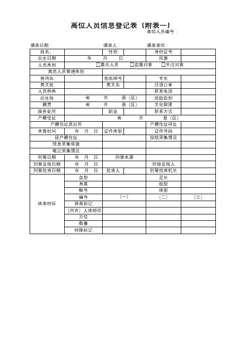 高危人员信息登记表