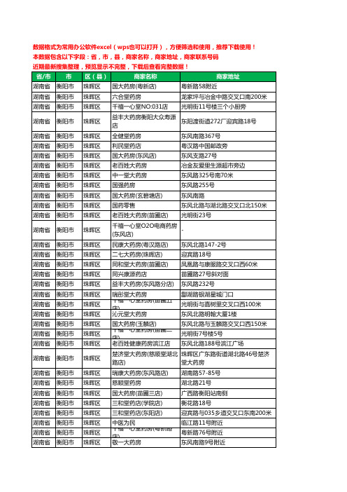 2020新版湖南省衡阳市珠晖区药工商企业公司商家名录名单黄页联系电话号码地址大全106家