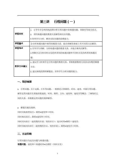 学大精品讲义六上数学 第三讲  行程问题(一)