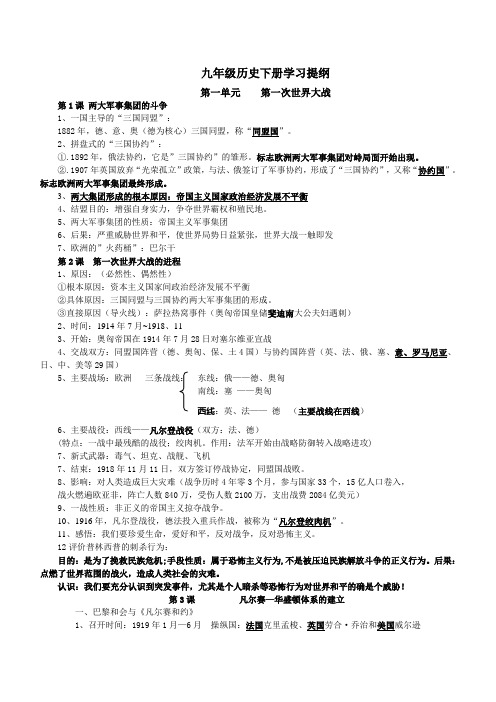 九年级历史下册学习提纲