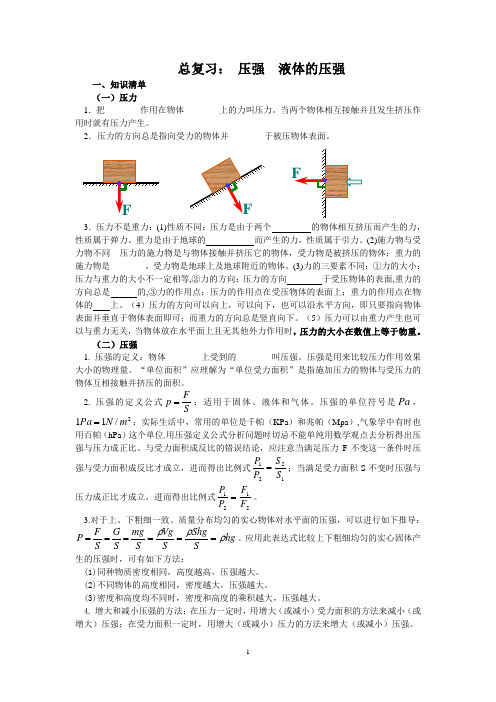 八年级下册物理压强总复习